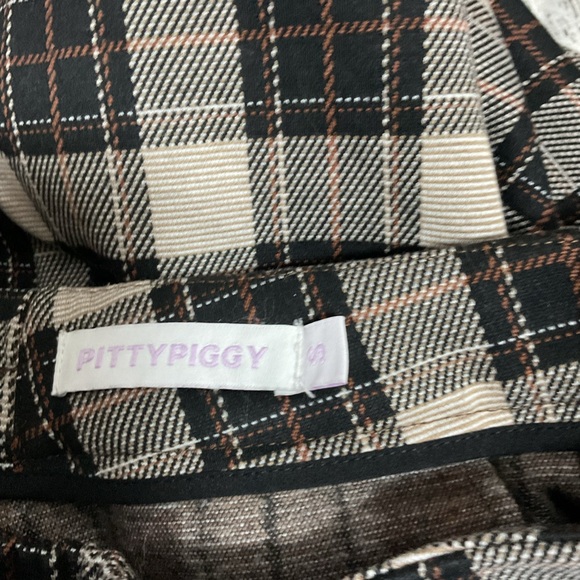 Womens Plaid Pants Trousers Black Cream Pockets Comfy Elastic High Waist - Picture 4 of 4